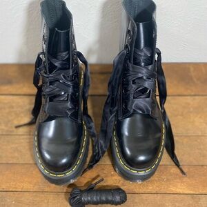 Dr. Martens Molly Black Boots with Yellow Heel Loop